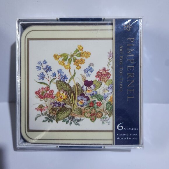 Pimpernel Other - Vintage Pimpernel Coasters Meadow Flowers Set Of 6 Acrylic Flower Coasters Cork